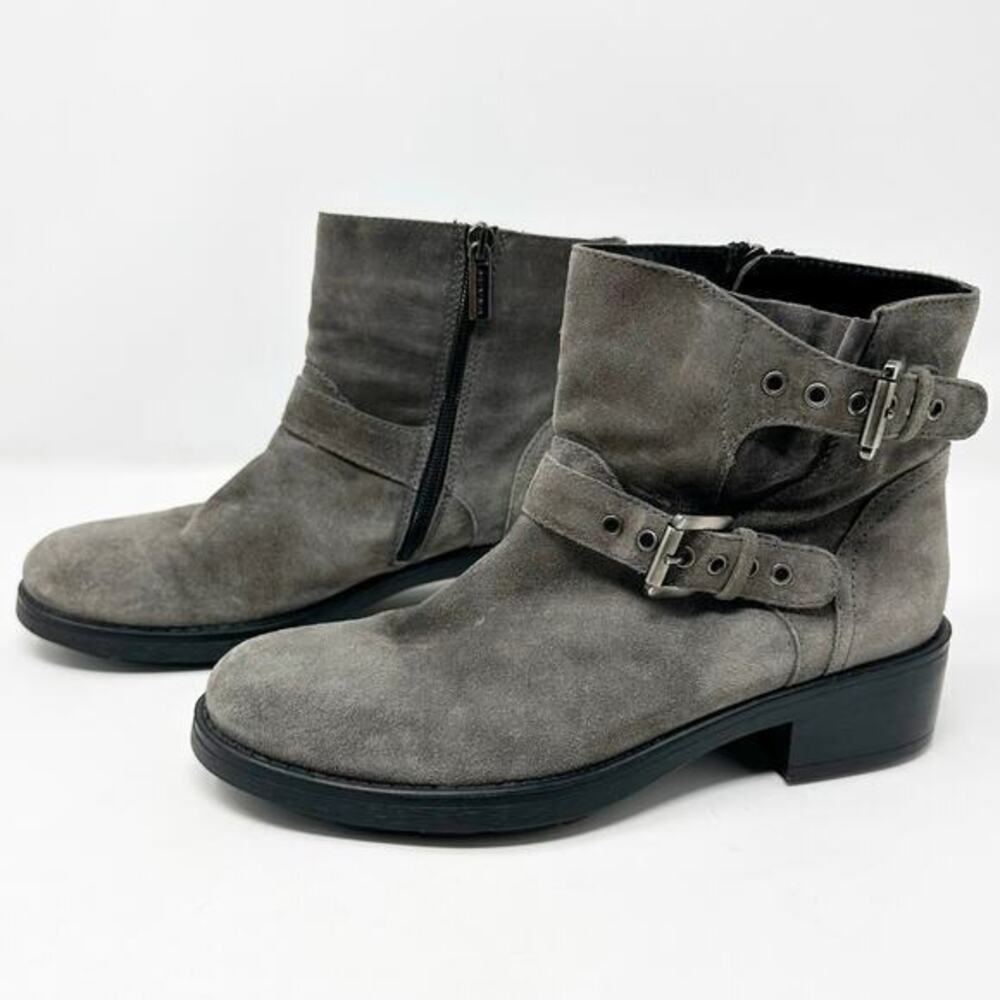 Aquatalia Womens Sophie Suede Leather Buckle Moto Boots Graphite Grey 7.5